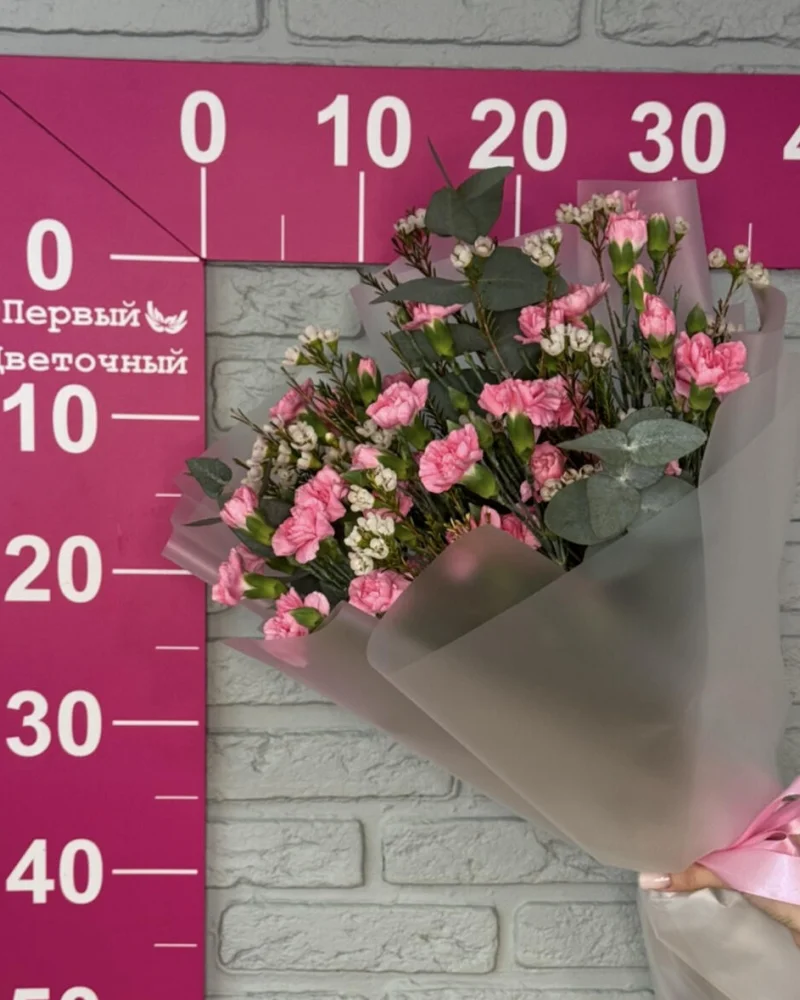 Букет с кустовыми диантусами и хамелациумом (розовый)